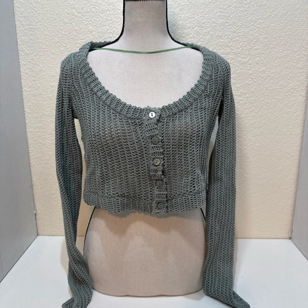 Pacsun L.A. Hearts Women's S Green Open Knit Cropped Cardigan Sz .XS